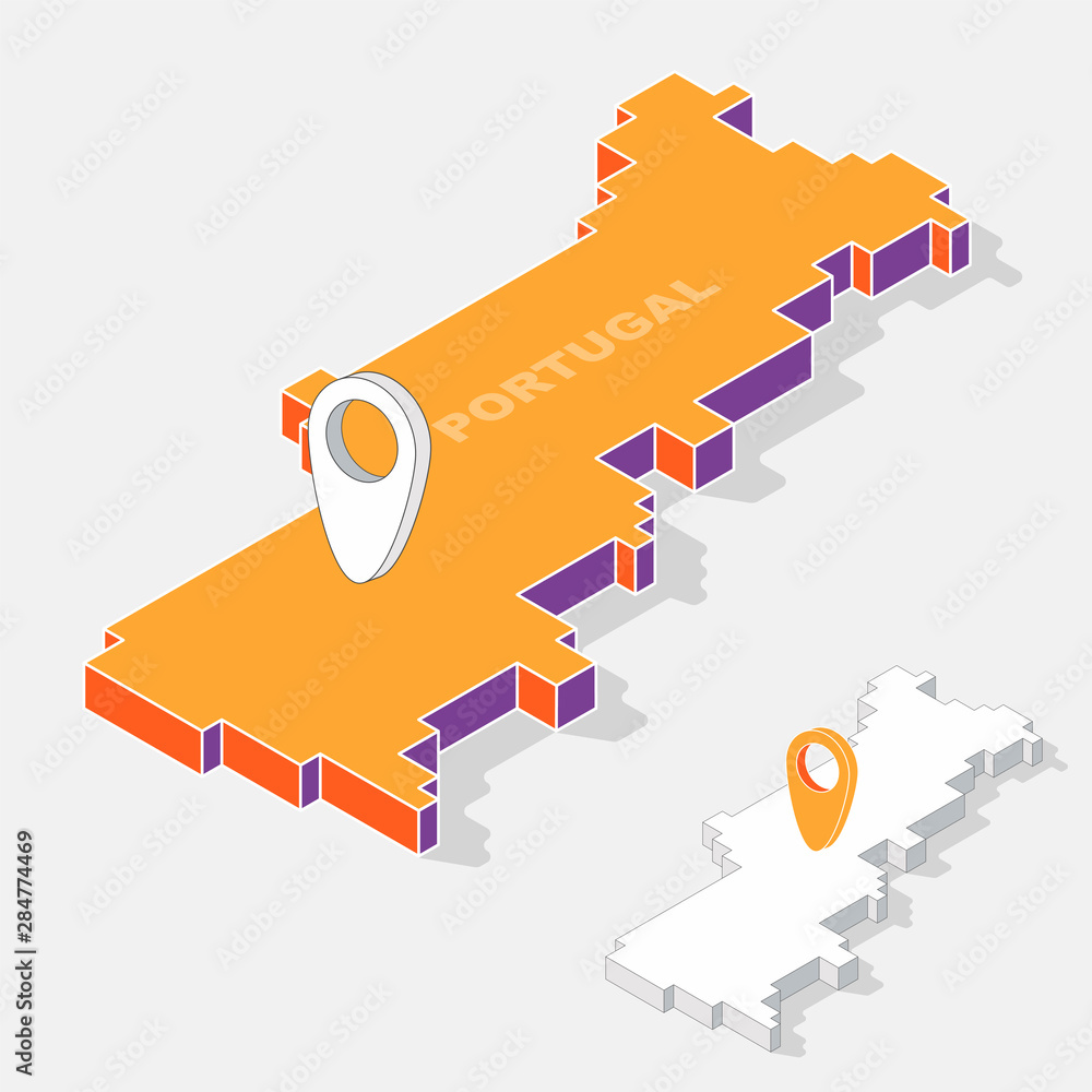 Poster portugal map element with 3d isometric shape isolated on background, vector illustration