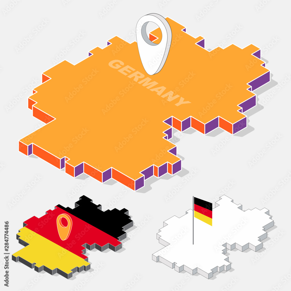 Aufkleber germany flags on map element with 3d isometric shape isolated on background, vector illustration