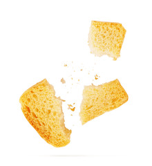 Toasted bread (Italian bruschetta toasts) isolated on white background. Slices of toasted baguette