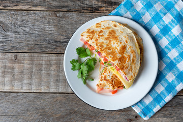 Mexican quesadillas with sliced ham also called 
