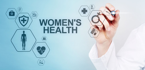 Women's health. Medical Healthcare concept on virtual screen.