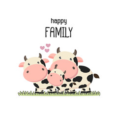 Obraz premium Cute cow Family Father Mother and baby. Vector illustration.