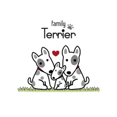 Cute mother father and baby dog.  Happy animal family cartoon vector illustration. 