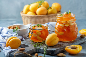 Naklejka premium Apricot jam with thyme and almonds.