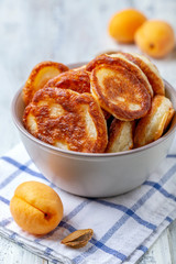 Sourdough pancakes in a ceramic bowl.