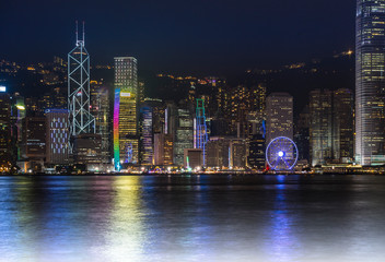 Hong Kong cityscape at night , View from Victoria harbour