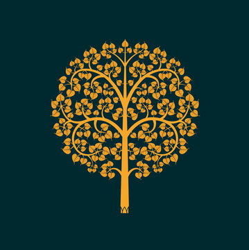Golden Bodhi tree symbol, vector illustration