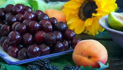 red cherry close up, food full of vitamins