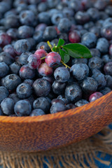 fresh blueberries in a wooden bowl