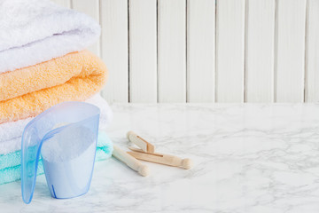 Cotton bath towels and washing powder