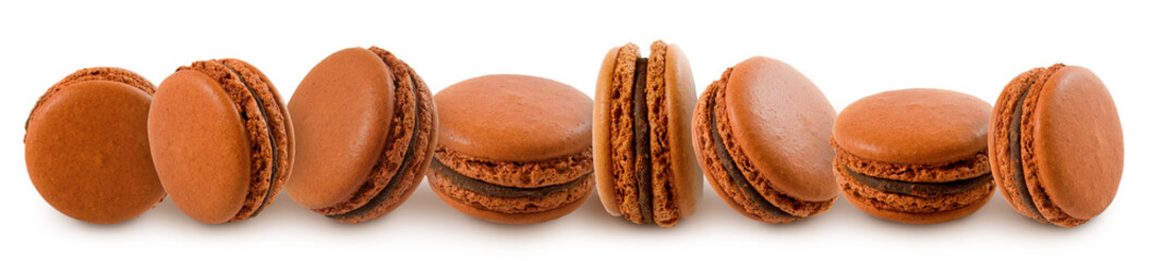 sweet and colorful dessert macarons isolated on white background closeup