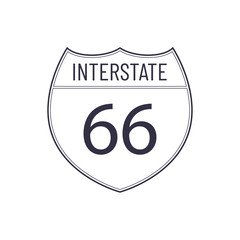 Interstate 66. American highway map sign. Vector outline shield template. Military and heraldic simple shape shield.