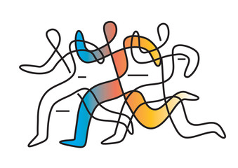  Running race ,line art abstract stylized.  Colorful lineart decorative stylized illustration of three running racers. Vector available.