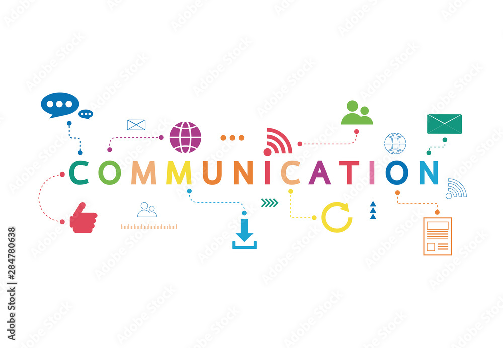 Poster vector illustration of a communication concept. the word communication with colorful dialog speech b