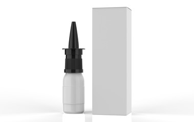 Plastic Bottle With Box. Common Cold, Allergies. Mock Up Ready For Your Design. 3d Illustration Isolated On White Background