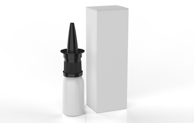 Fototapeta premium Plastic Bottle With Box. Common Cold, Allergies. Mock Up Ready For Your Design. 3d Illustration Isolated On White Background