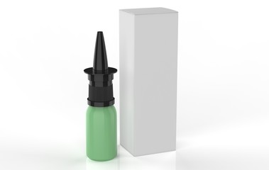 Plastic Bottle With Box. Common Cold, Allergies. Mock Up Ready For Your Design. 3d Illustration Isolated On White Background