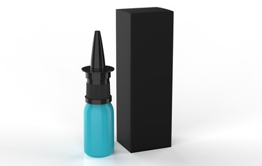 Plastic Bottle With Box. Common Cold, Allergies. Mock Up Ready For Your Design. 3d Illustration Isolated On White Background