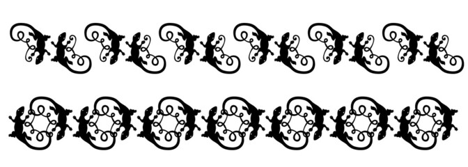 Lizards silhouette graphic ornament. Vintage pattern or border