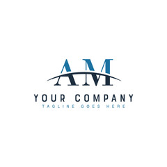 Initial letter AM, overlapping movement swoosh horizon logo company design inspiration in blue and gray color vector
