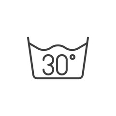 30 C or 80 F, water temperature washing line icon. linear style sign for mobile concept and web design. Wash machine instruction outline vector icon. Laundry symbol logo illustration. Vector graphics