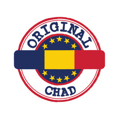 Obraz premium Vector Stamp of Original logo with text Chad and Tying in the middle with nation Flag.