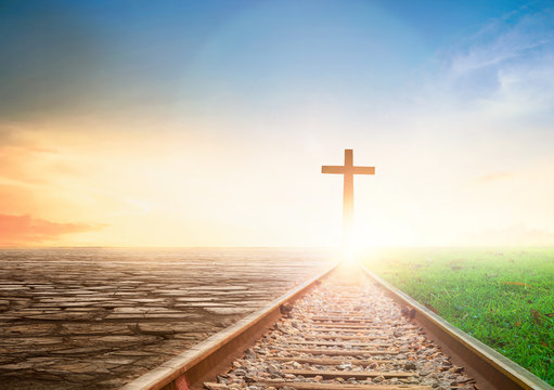 Jesus Cross Concept: way walking towards a cross