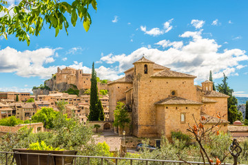 View at the Church of Saint Michael and Collegiate church in Alquezar village in Spain