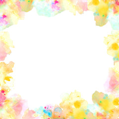 Bright frame of abstract watercolor spots. For artistic design of images, photos. It's hand painted.