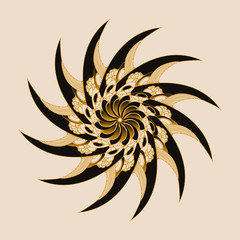 curved blades mandala rotating symbol black gold shades on ivory