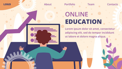Online Education Banner Distant E-learning Process