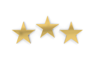 Rating review icon on isolated white background, 3 Star rating symbol, 3d illustration