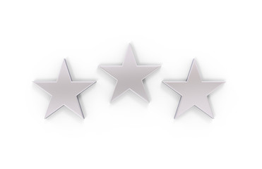 Rating review icon on isolated white background, 3 Star rating symbol, 3d illustration