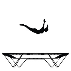 Silhouette of a woman doing front drop on a trampoline