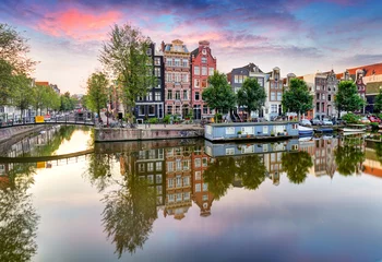 Fotobehang Amsterdam bij zonsondergang, Nederland © TTstudio