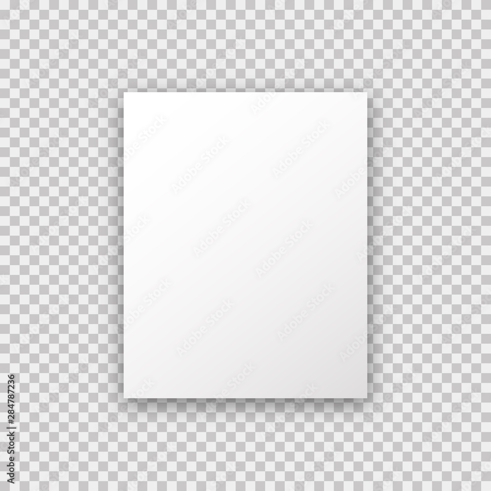 Aufkleber a4 paper mock up poster on transparent background in trendy realistic style with shadow. vector illu