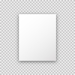 A4 paper mock up poster on transparent background in trendy realistic style with shadow. Vector illustration
