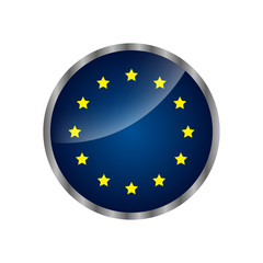 European Union flag round icon or badge or button in trendy realistic style. EU circle symbol. Vector illustration.