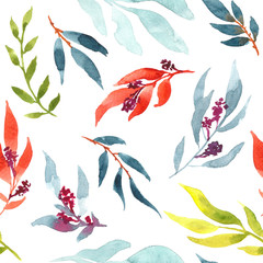 Fototapeta na wymiar Colorful watercolor leaves. Seamless floral pattern