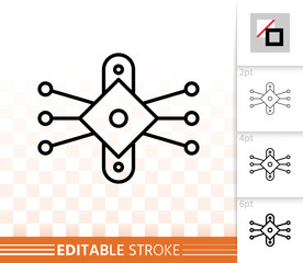 Microchip circuit simple black line vector icon