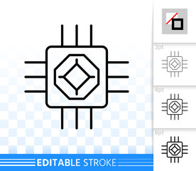 Microchip circuit simple black line vector icon