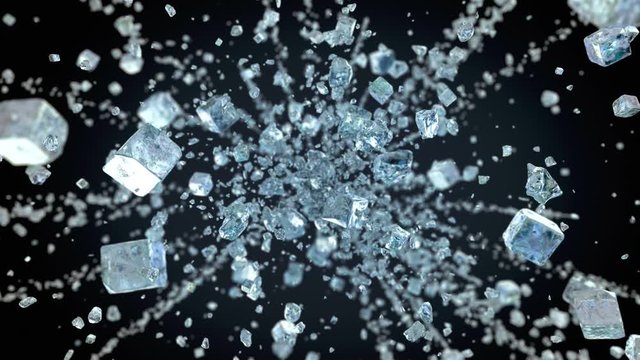 Exploding frosted ice cube in 4K