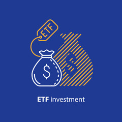 Investing money, return on investment, ETF stock market concept, profit increase line icon