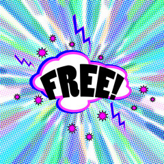 Halftone explosion with text free talk cloud on comic pop art style burst background