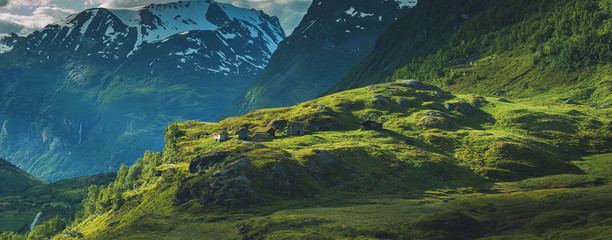 Panoramic view of Geiranger fjord from Dalsnibba mountain, Norway