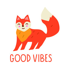 Cute fox. Hand drawn vector illustration design. Best for nursery, childish textile, apparel, poster, postcard.