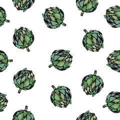 watercolor artichoke seamless pattern illustration