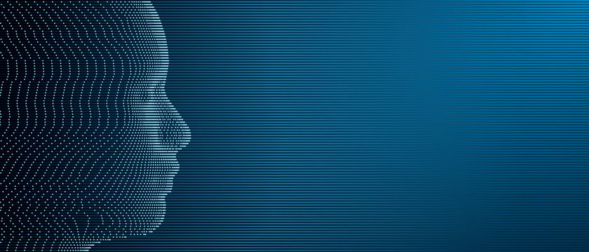 Side view dotted face with scanlines background