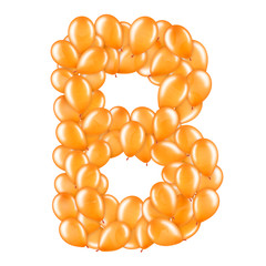 Orange letter B from helium balloons part of English alphabet.