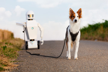robot is taking a walk with a dog